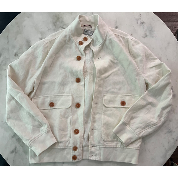$4000 Brunello Cucinelli Ivory Bomber Jacket Linen Blend IT50 US M/L - Picture 5 of 16